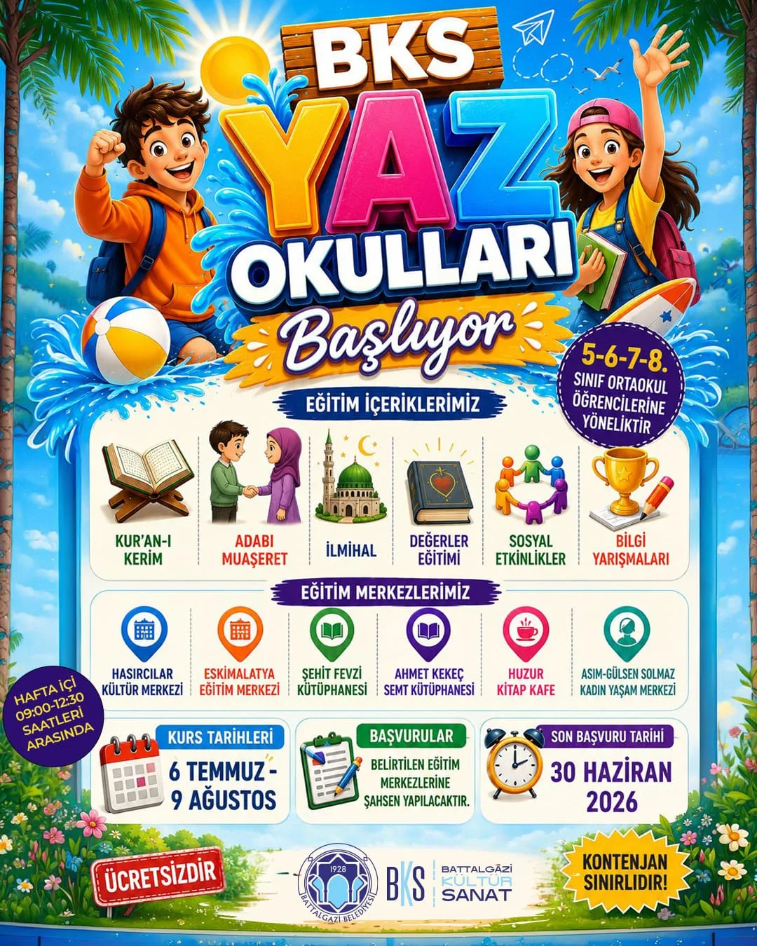 BATTALGAZİ BELEDİYESİ YAZ OKULU KAYITLARI BAŞLADI