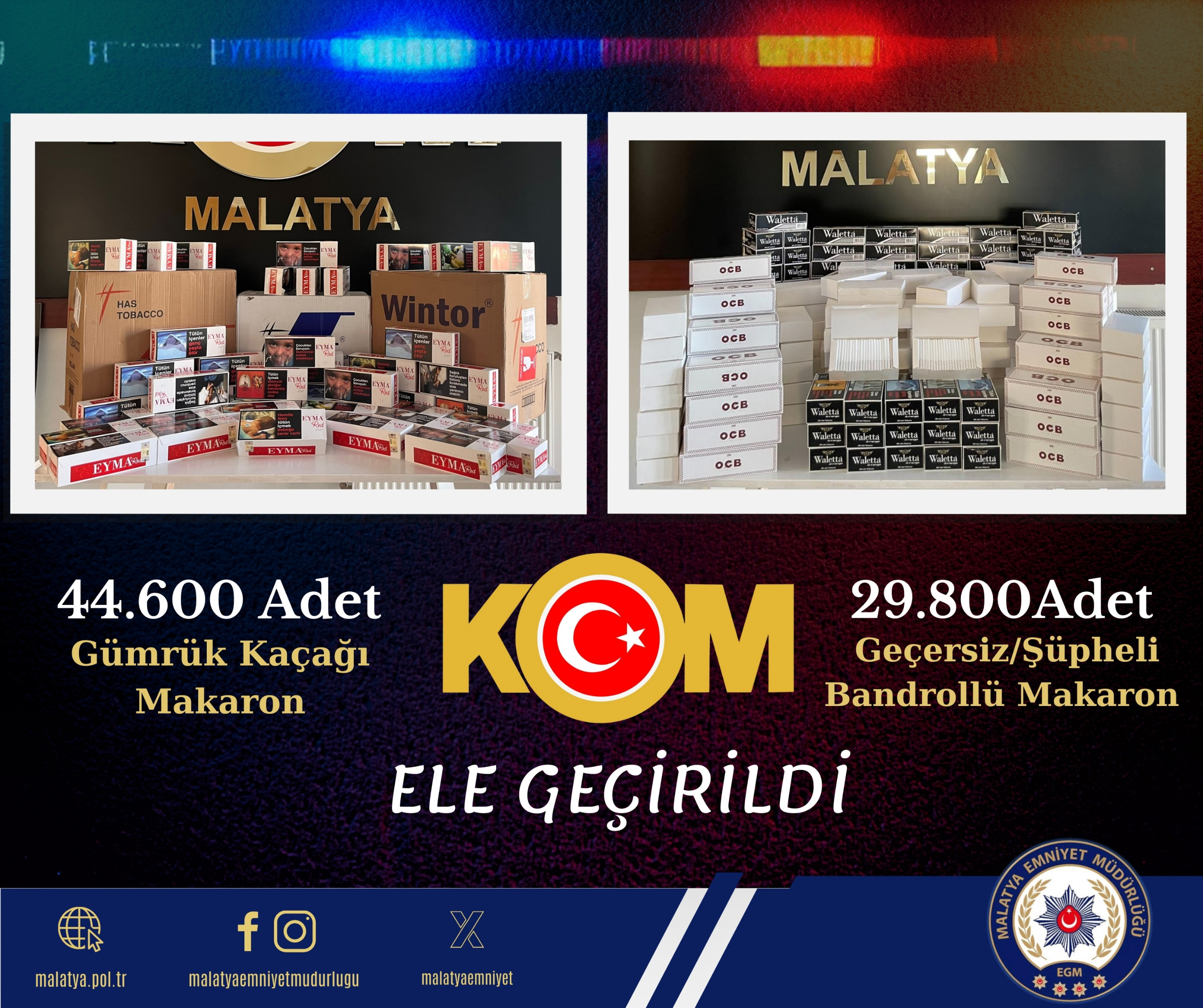 Malatya'da Gümrük Kaçağı Makaron Ele Geçirildi.