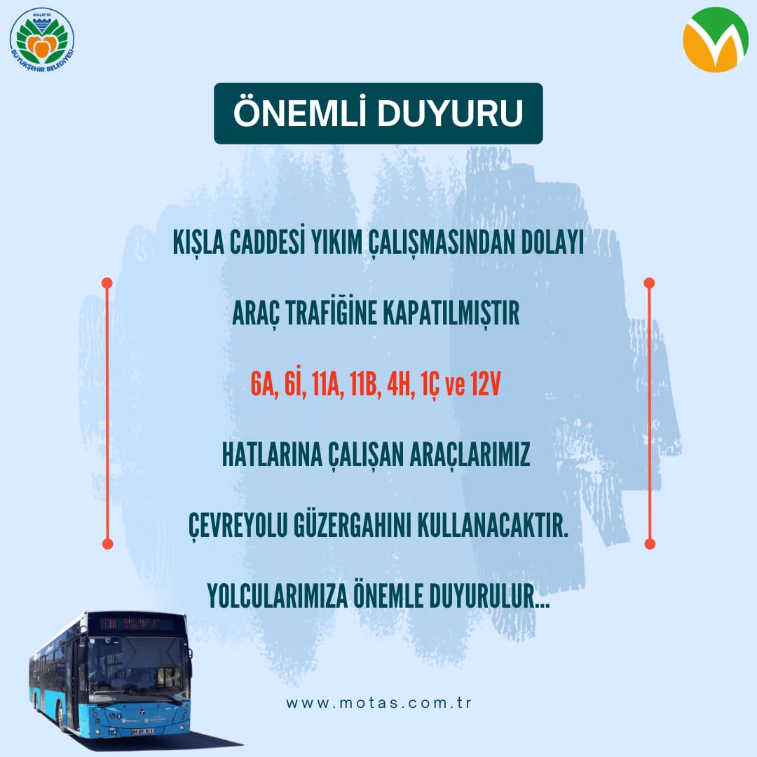 KIŞLA CADDESİ’NDEKİ OTOBÜS SEFERLERİNİN GÜZERGÂHI DEĞİŞTİ