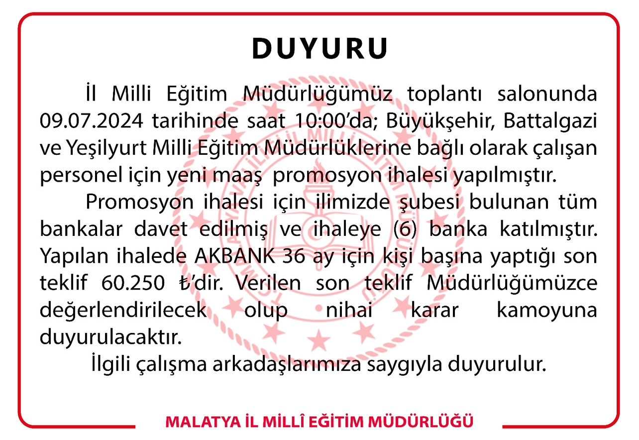 Malatya İl Milli Eğitim Müdürlüğü’nden Rekor Promosyon Anlaşması