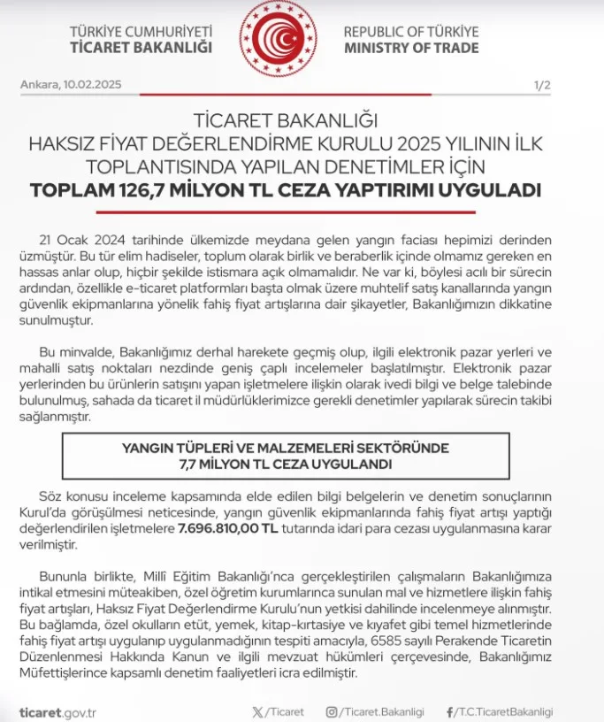 Fahiş Fiyat Artışlarına 126,7 Milyon TL Ceza!
