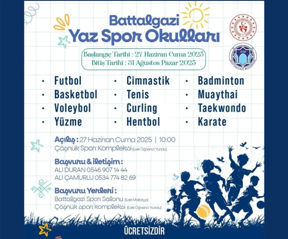BATTALGAZİ’DE YAZ SPOR OKULLARI BAŞLIYOR