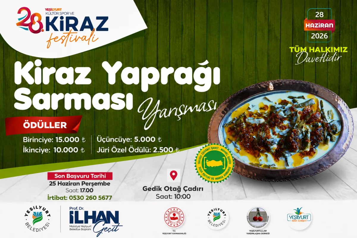 YEŞİLYURT’UN ÜNLÜ LEZZETİ “KİRAZ YAPRAĞI SARMASI” İÇİN 28 HAZİRAN’DA YARIŞMA DÜZENLENECEK